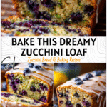 A sliced blueberry zucchini bread with glossy lemon glaze on a cooling rack. 2